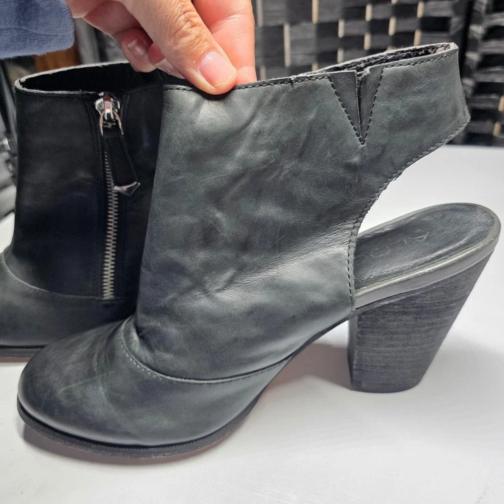 Aldo Womens Black Leather Open Heel Ankle Boots Size 8.5 Zip Block Heel Booties